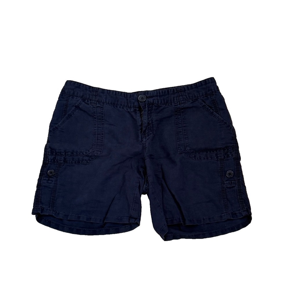 Dalia Women's Linen Blend Roll-Up Shorts; Navy Blue; Size 4